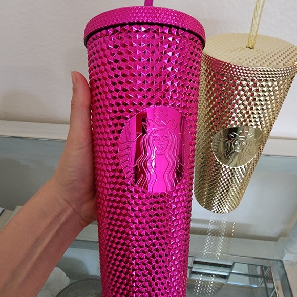 Starbucks Hot Pink Metallic Studded 24 OZ  TUMBLER 2022 Holiday Edition - Picture 4 of 5